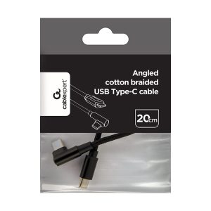 Cablexpert Angled Cotton Braided USB Type-C Male-Male Charging & Data Cable Black