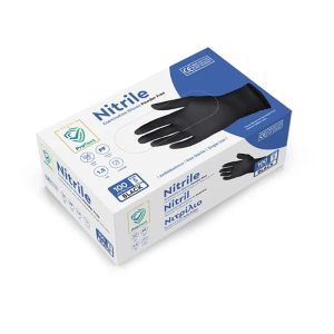 Intertan Black Powder-free Nitrile Examination Gloves, Small Pack of 100
