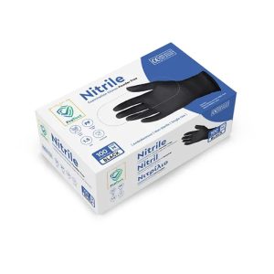 Intertan Black Powder-free Nitrile Examination Gloves, Medium Pack of 100