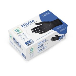 Intertan Black Powder-free Nitrile Examination Gloves, XLarge Pack of 100