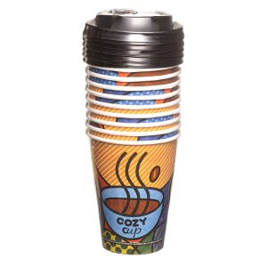 Tani Paper Cups Cozy Cups 12oz and Lids Pack of 10