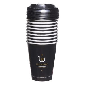 Tani Paper Cups Gourmet Design 12oz and Lids Pack of 10