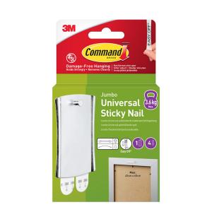 3M Command Universal Sticky Nail 17048, Jumbo, 1 Hook + 4 Strips