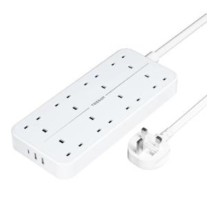 TESSAN TS-204-C UK Extension Adaptor with 2M Cable, 8 AC Outlets, 2 USB-A and 1 USB-C